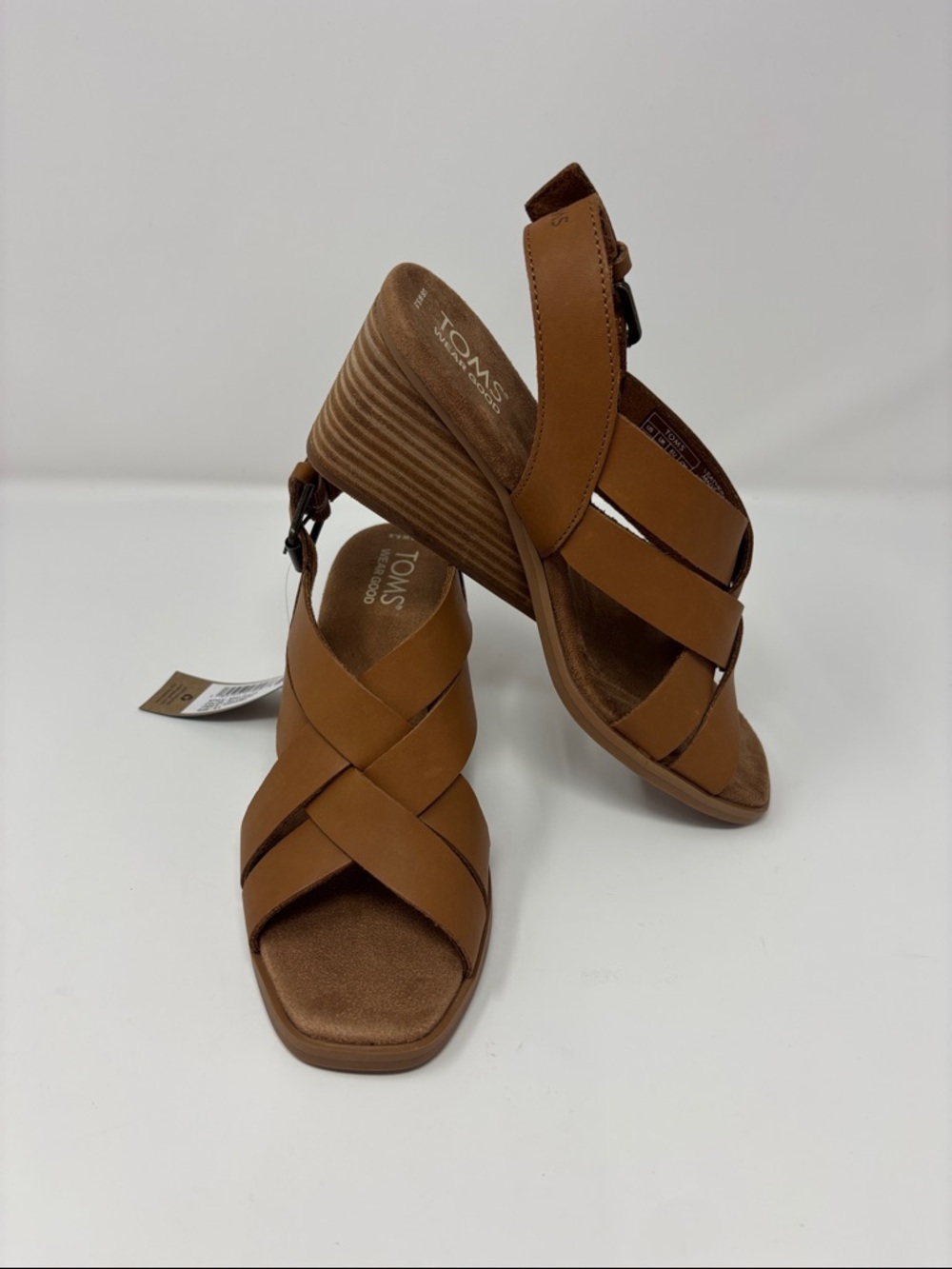 TOMS Women’s Brown Leather Wedge Sandals